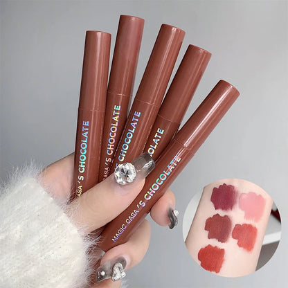 5-Piece Chocolate Matte Lip Glaze Set - Long-Lasting Waterproof Lip Tint