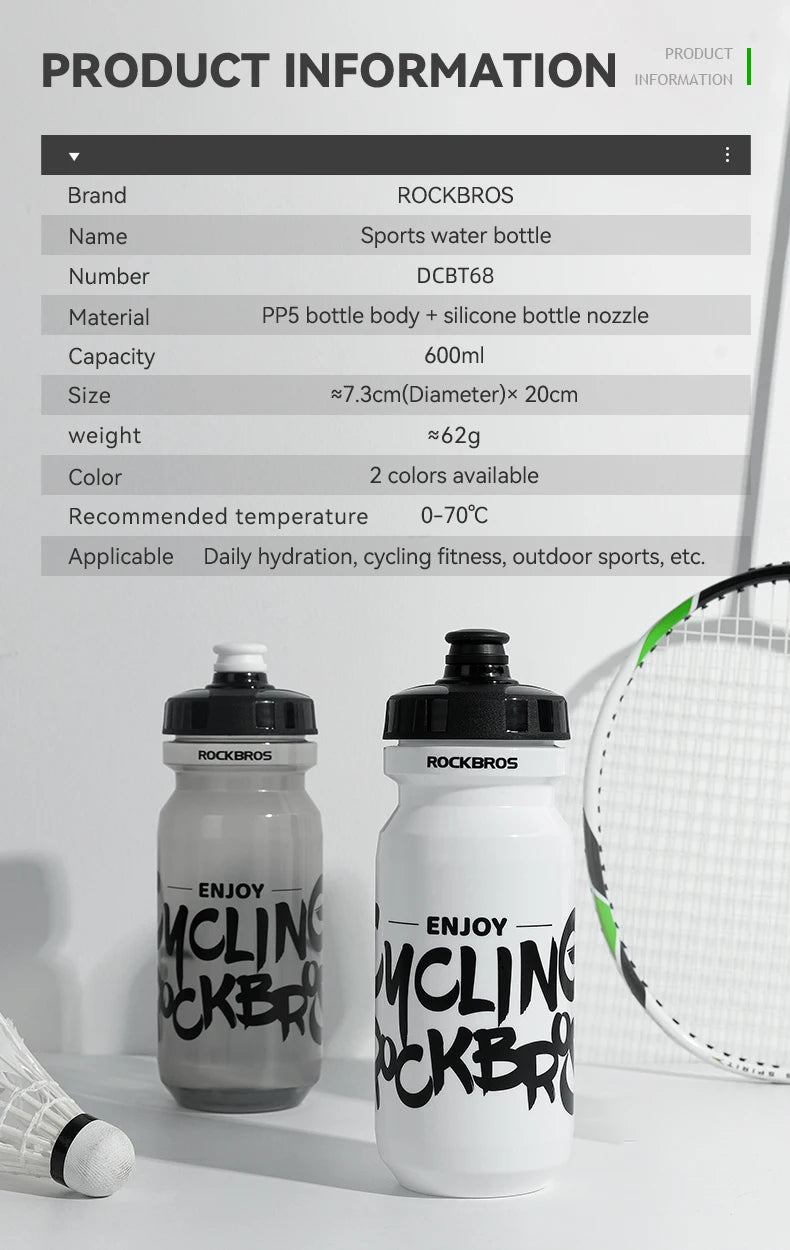 600ml Squeeze Sports Water Bottle - Leak-Proof Cycling & Fitness Bottle