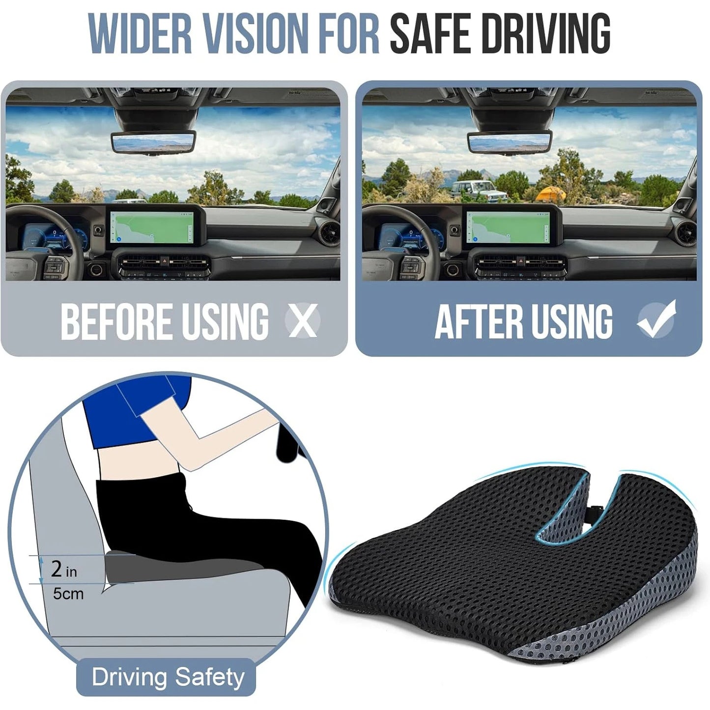 Memory Foam Car Wedge Seat Cushion for Driving & Posture Support