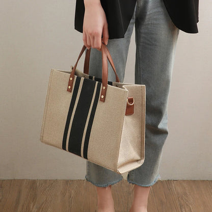 Luxury Striped Canvas Bucket Bag