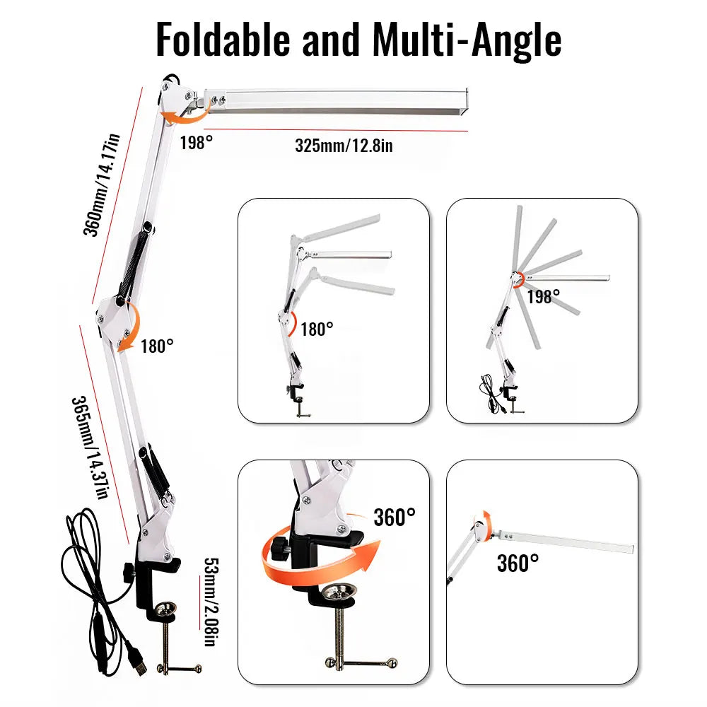 LED Swing Arm Desk Lamp with Clamp - 30 Dimmable Eye-Caring Lighting Modes - 8