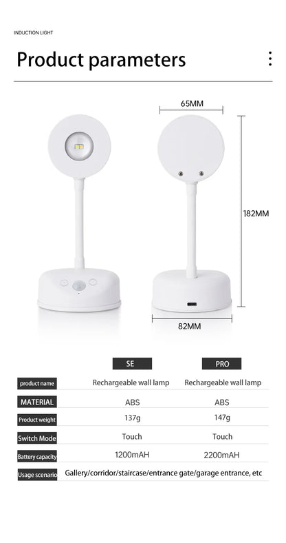 Wireless Motion Sensor LED Wall Light - Rechargeable Type-C Dimmable Indoor Lamp