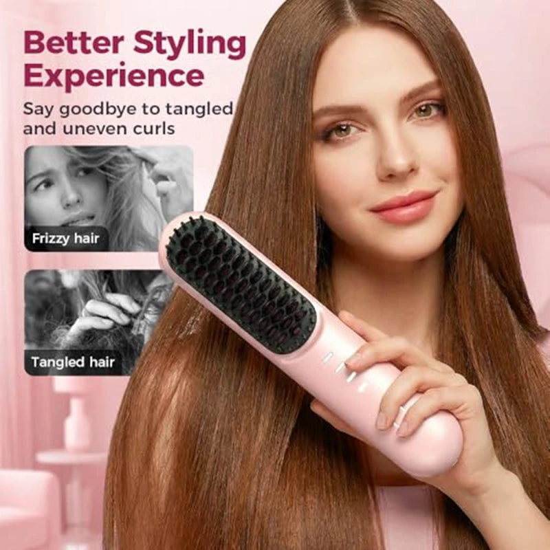 Fast Heating Cordless Hair Straightening Brush - Anti-Frizz Ionic Styling Comb - 2