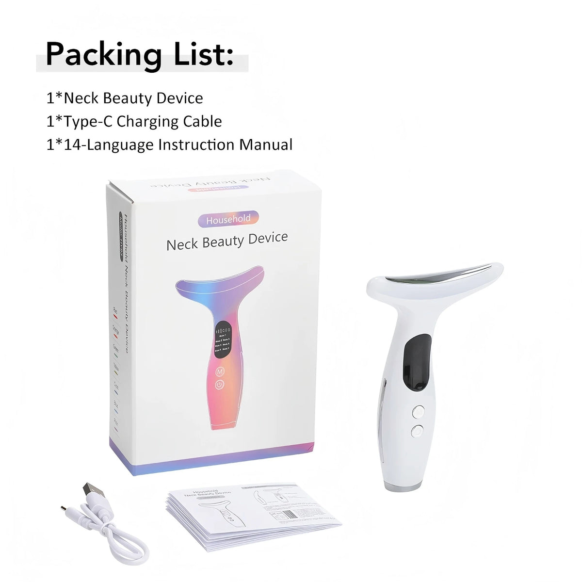 7-Color LED Neck & Face Firming Beauty Device - Microcurrent Skin Tightening Massager