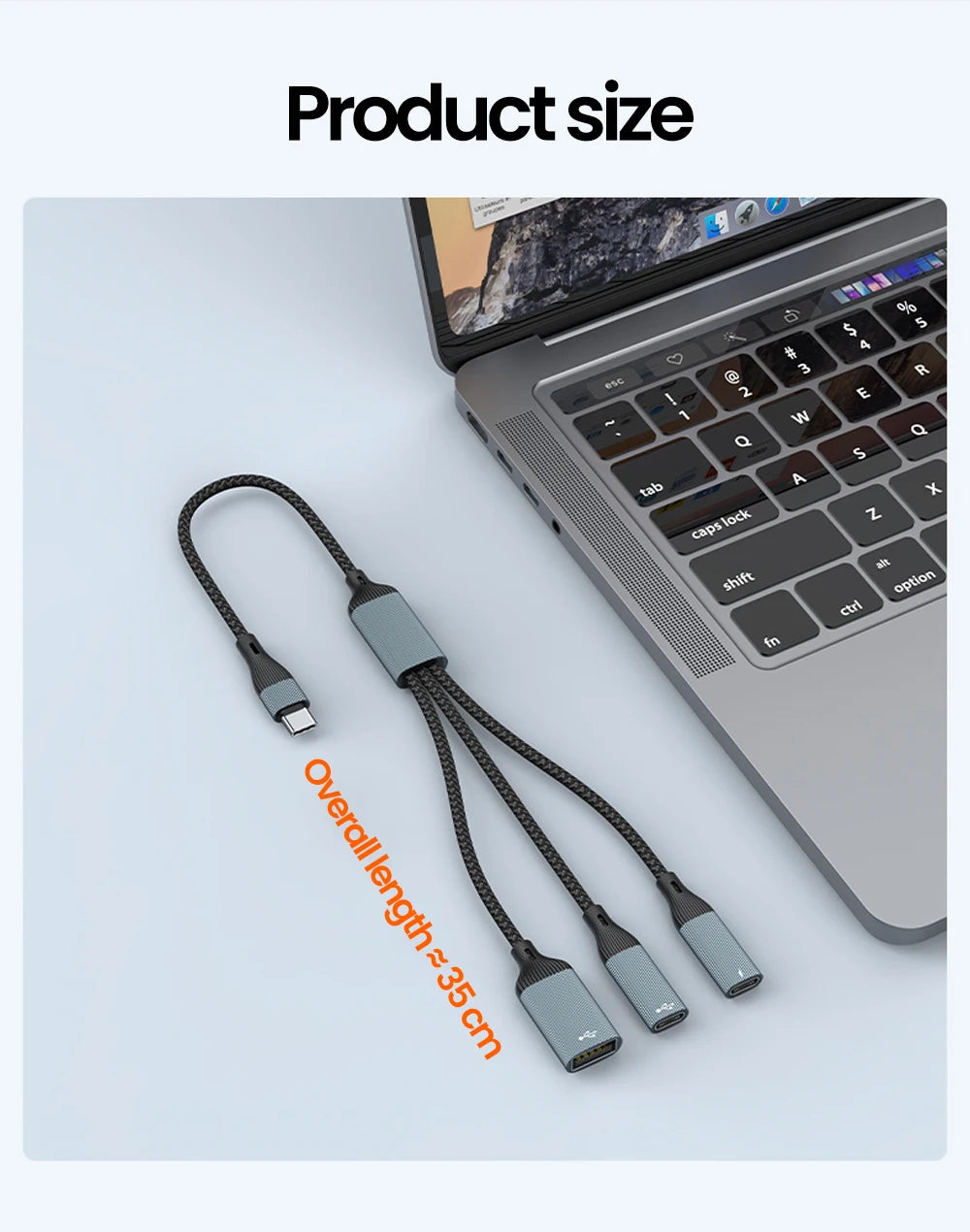 USB C Hub Splitter Adapter - 60W PD Fast Charging & Data Transfer Cable - 20