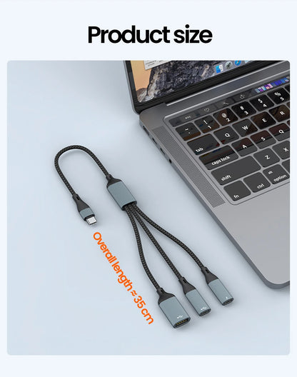 USB C Hub Splitter Adapter - 60W PD Fast Charging & Data Transfer Cable