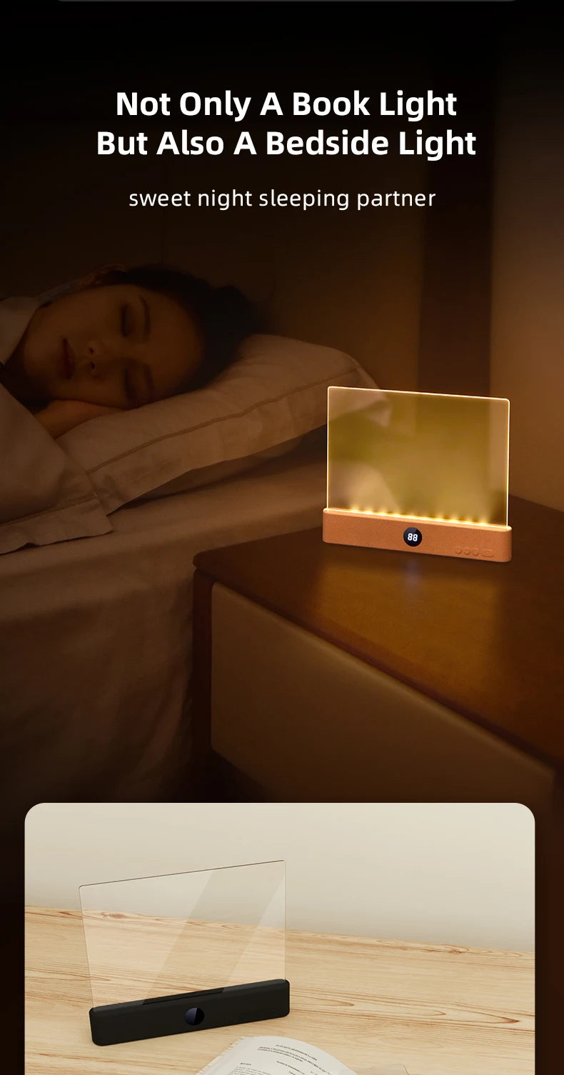 Flat Panel LED Book Reading Light - Rechargeable Eye-Caring Night Light with Timer