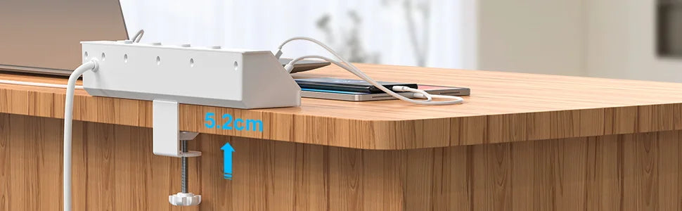 EU Desk Clamp Power Strip with 4 USB Ports, 2 USB-C & Surge Protection - 9