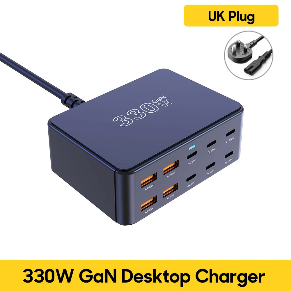 100W GaN Desktop Fast Charging Station - 10-Port USB-C & USB-A Power Hub - 25