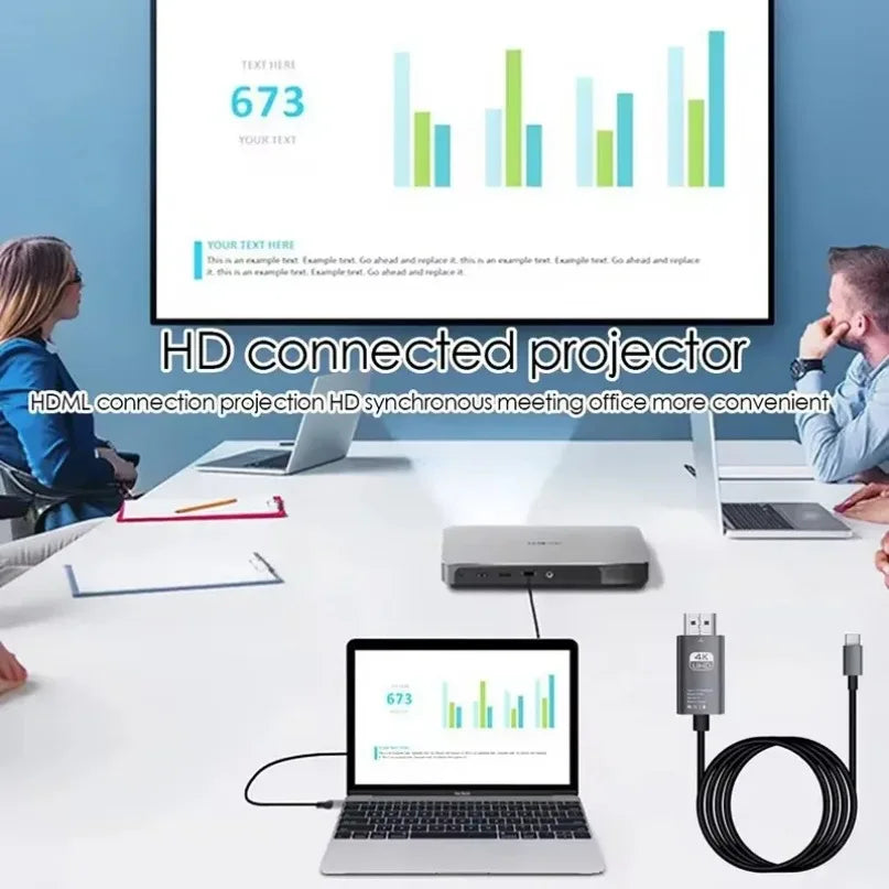 4K USB-C to HDMI Adapter Cable for Laptop, Phone & Tablet Screen Mirroring