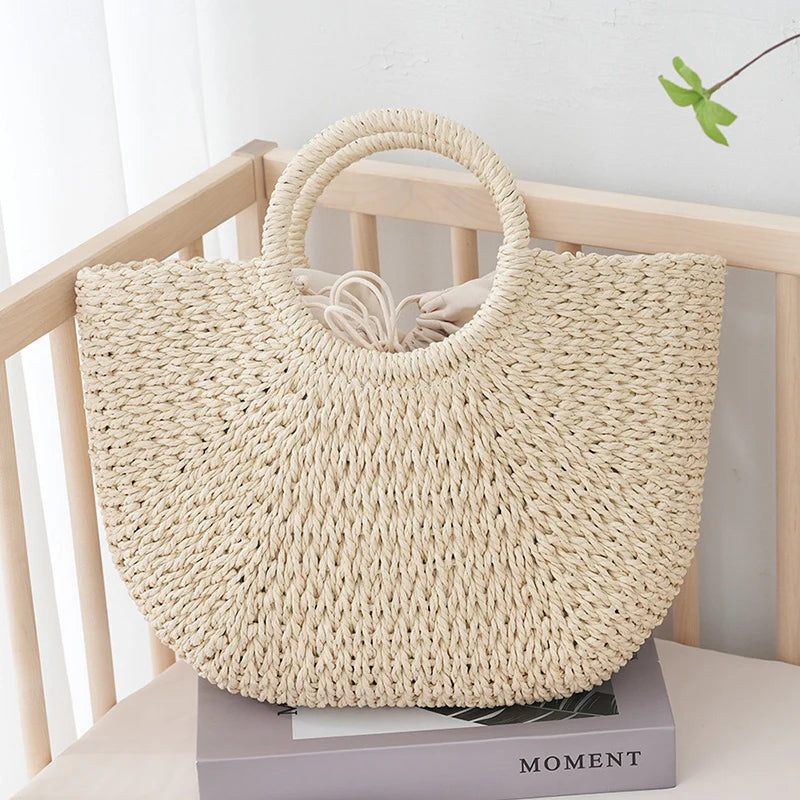 Luxury Half-moon Straw Tote