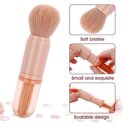 4-in-1 Retractable Travel Makeup Brush Set - Portable Face & Eye Tool Kit