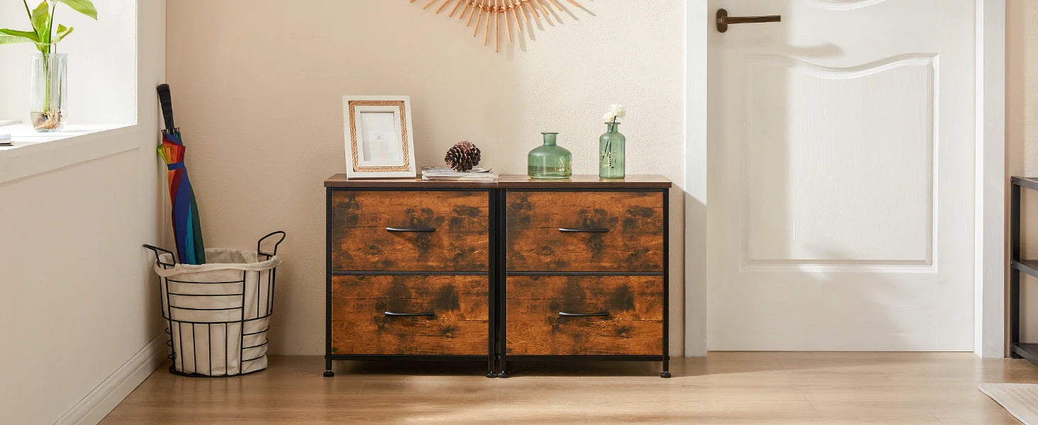 Modern 2-Drawer Nightstand with Fabric Storage Drawers – Bedroom Side Table - 7