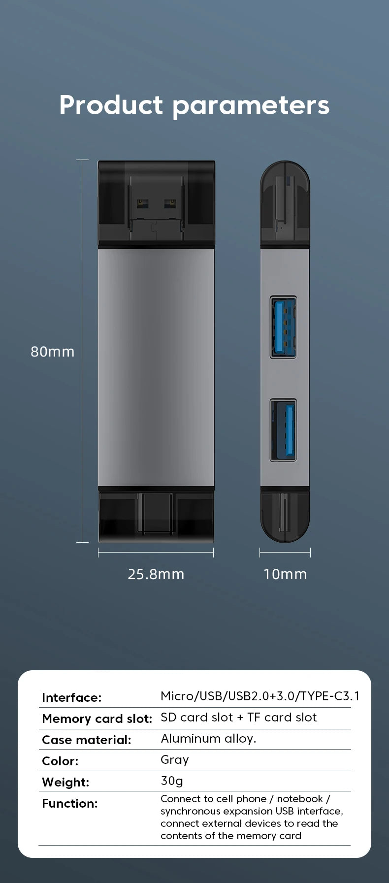 7-in-1 Universal USB 3.0 Memory Card Reader & Type-C OTG Adapter