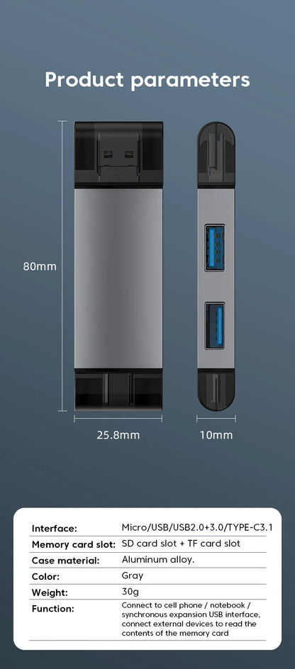 7-in-1 Universal USB 3.0 Memory Card Reader & Type-C OTG Adapter