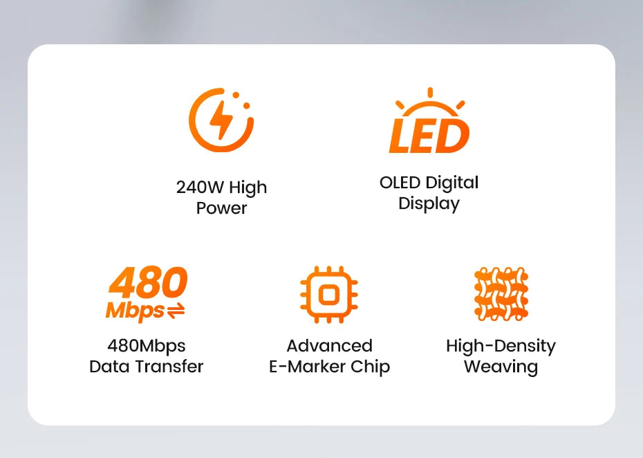 240W USB-C Fast Charging Cable with Real-Time OLED Power Display