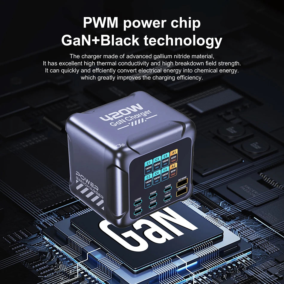 300W GaN 6-Port Desktop Fast Charger Station with Digital Display - 28