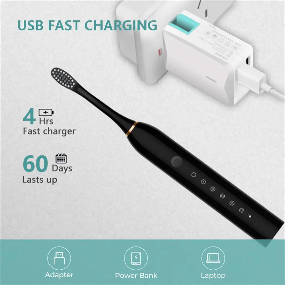 Rechargeable Electric Toothbrush for Adults IPX7 Waterproof 6 Modes