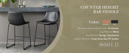 Modern Faux Leather Bar Stools - Set of 2 Counter Height Kitchen Chairs