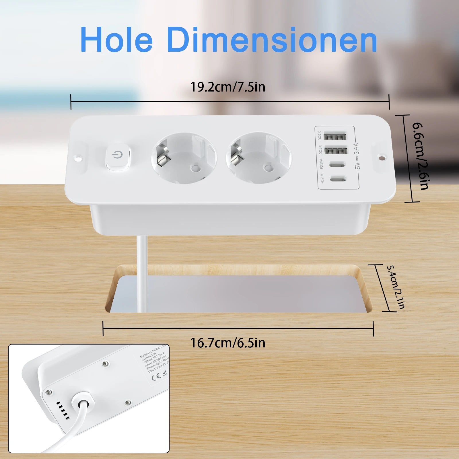 10-in-1 Recessed Power Strip with 20W USB-C PD & Fast Charging Wall Socket - 17