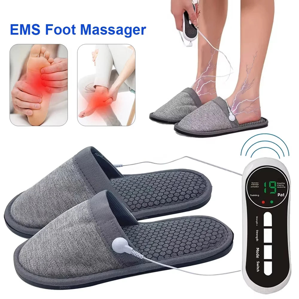 EMS Foot Massager Slippers with Remote - Electric Pulse Therapy Shoes