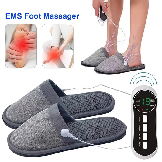 EMS Foot Massager Slippers with Remote - Electric Pulse Therapy Shoes
