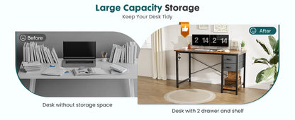 Modern 47-Inch Computer Desk with Reversible Storage Drawers for Home Office