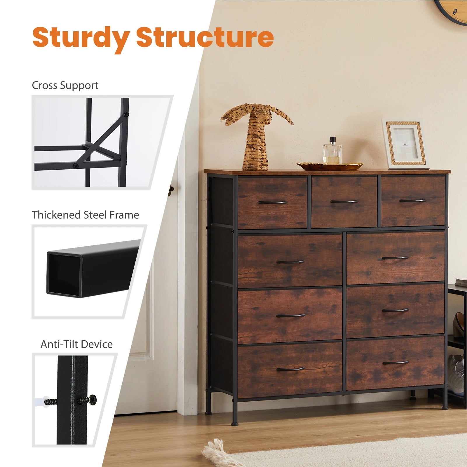 9-Drawer Fabric Dresser Storage Organizer for Bedroom & Nursery - 2