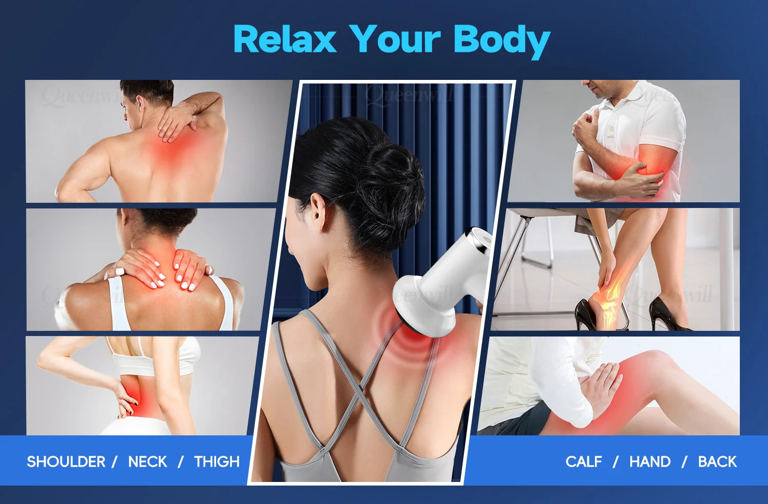 Portable Deep Tissue Body Shaping Massager - Rechargeable Muscle Massage Gun - 10