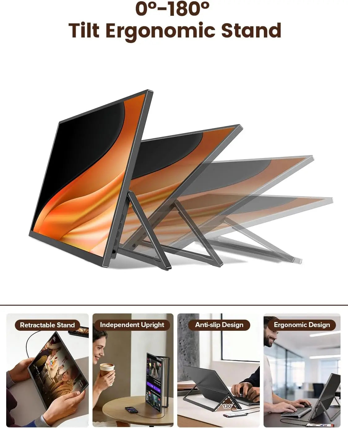 16" FHD Portable Touch Monitor IPS 1200P Display with Kickstand & VESA