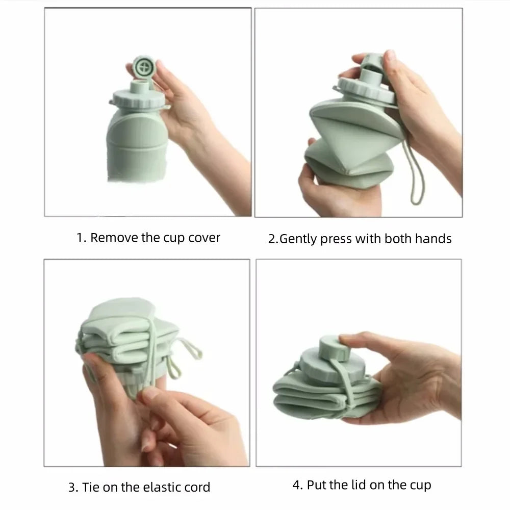 600ml Portable Collapsible Silicone Water Bottle - Foldable Travel Cup - 11