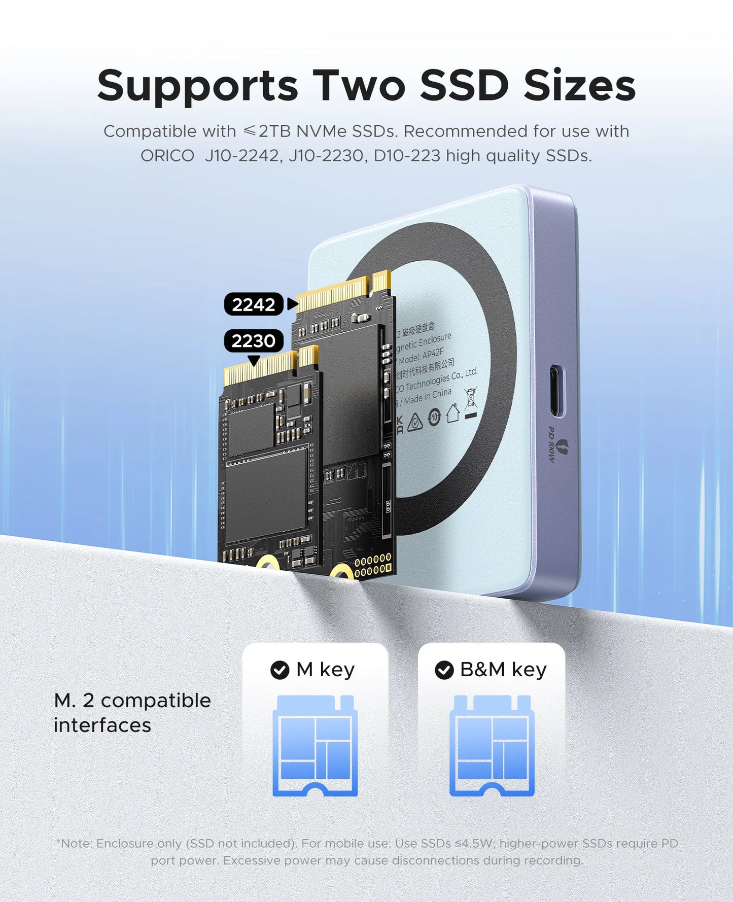 Magnetic NVMe M.2 SSD Enclosure for iPhone 4K ProRes Recording & 100W Charge