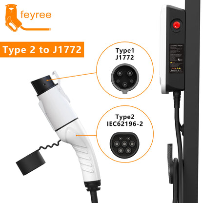 EV Charger Adapter Type 2 to Type 1 - 32A 7KW Fast Charging Connector