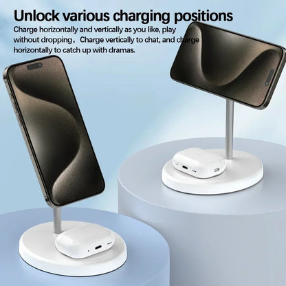 2-in-1 Magnetic Wireless Charging Stand for iPhone 16 15 14 13 12 & AirPods