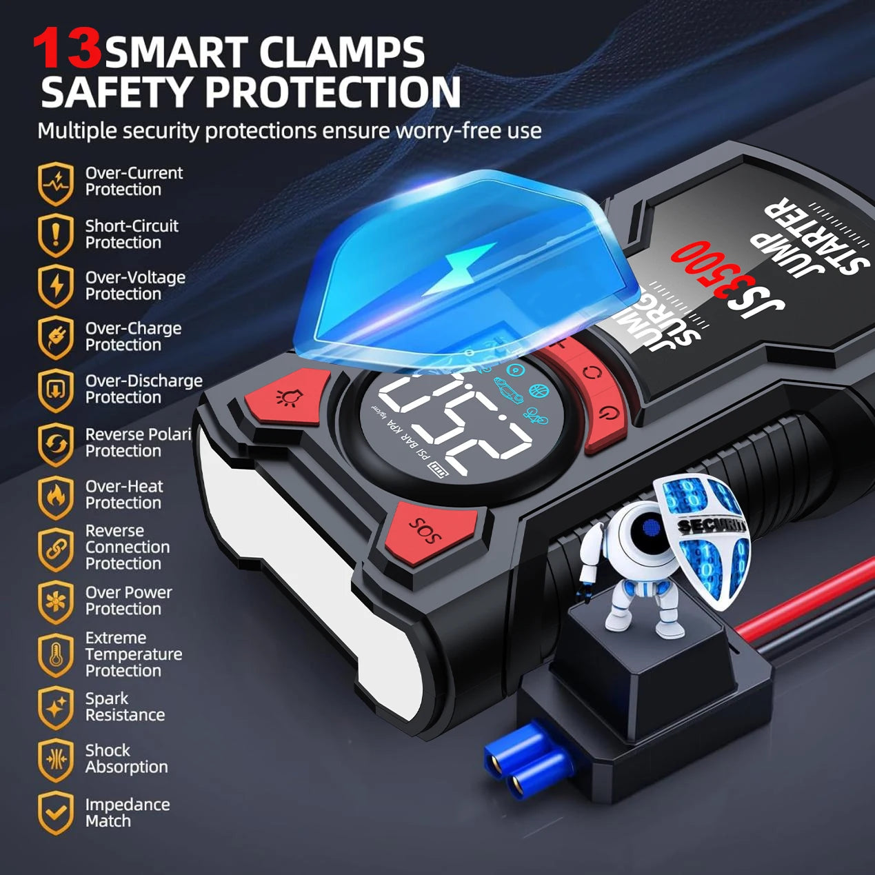 4-in-1 Portable Car Jump Starter with Tire Inflator & Power Bank