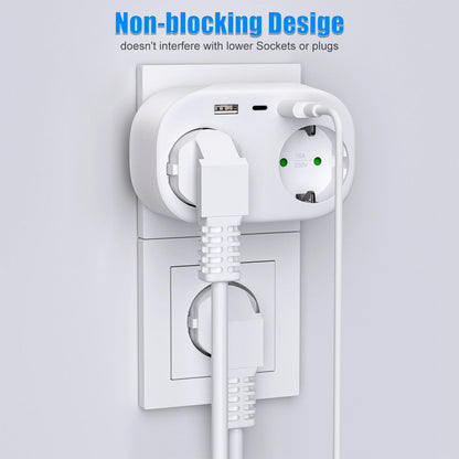 4000W 2-Way EU Wall Power Socket with Dual USB & Type-C Ports