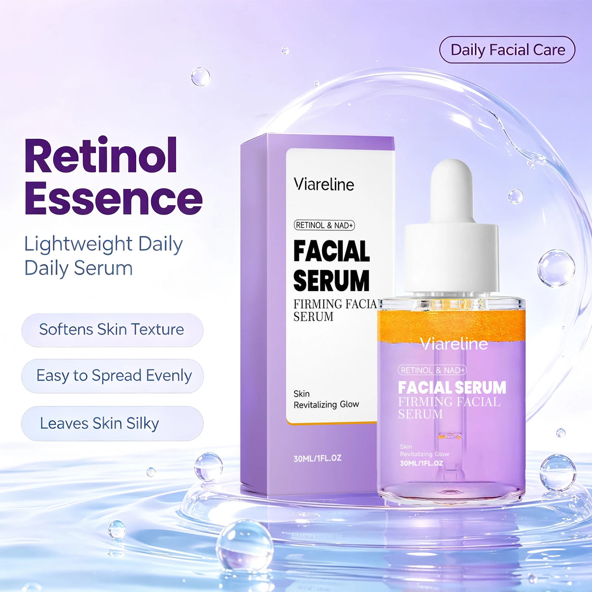 Retinol & NAD+ Firming Facial Serum - Anti-Aging Skin Lifting & Brightening Treatment