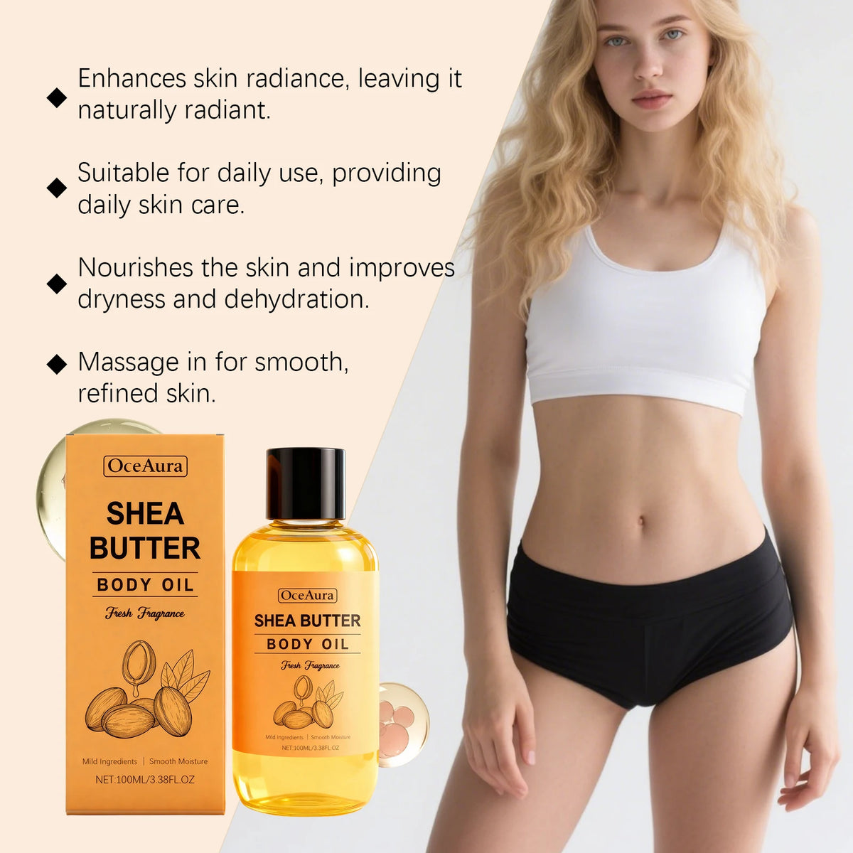 Shea Butter Body Oil for Deep Hydration & Dry Skin Repair