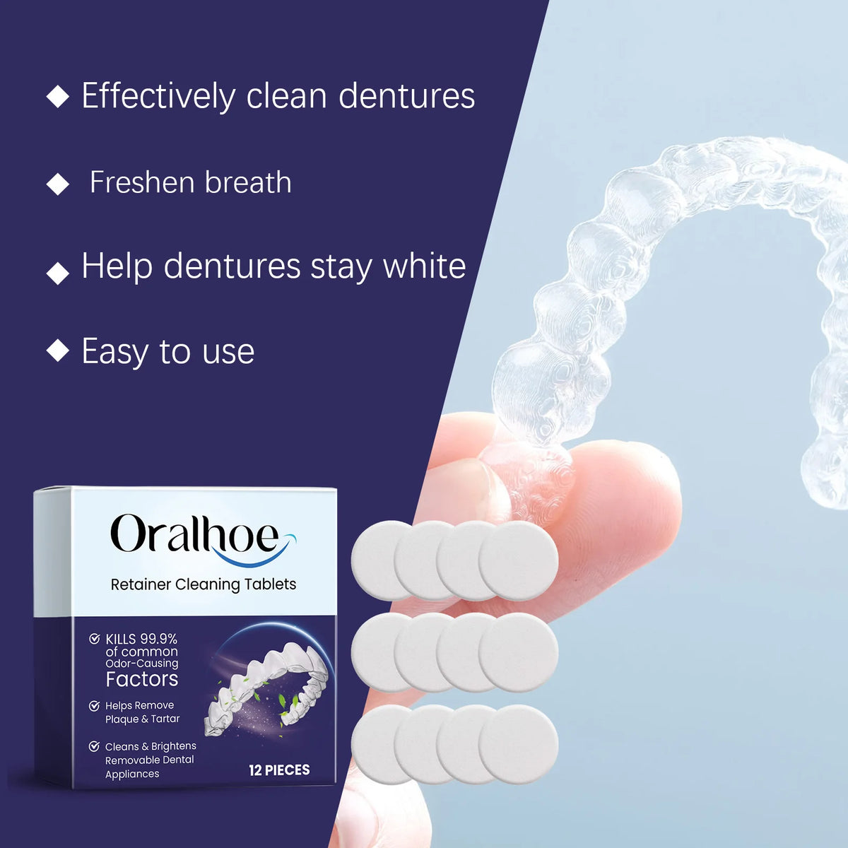 Denture & Retainer Cleaning Tablets - Deep Cleansing Effervescent Dental Care