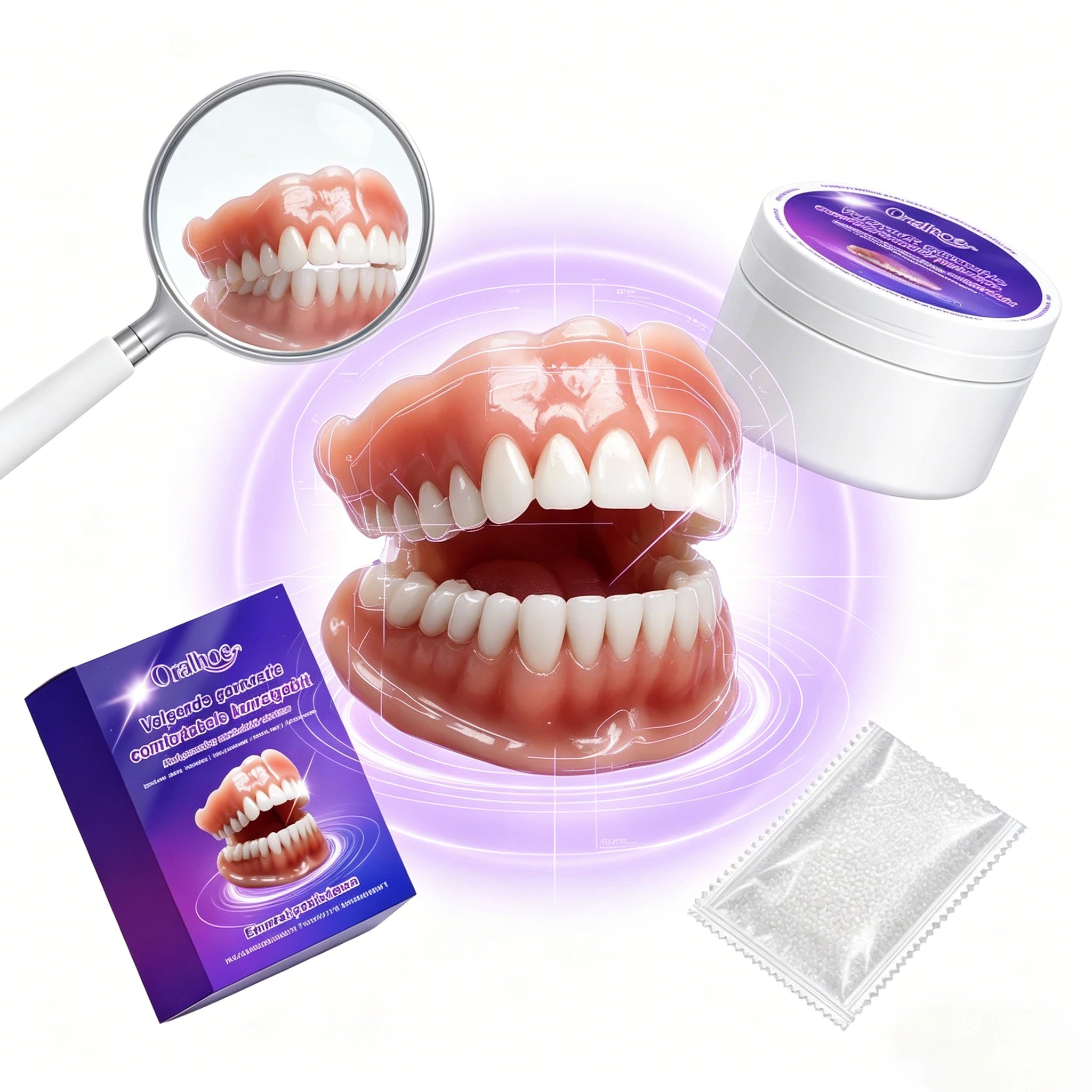 Silicone Snap-On Denture Kit - Realistic Upper & Lower Teeth for Natural Smile - 1