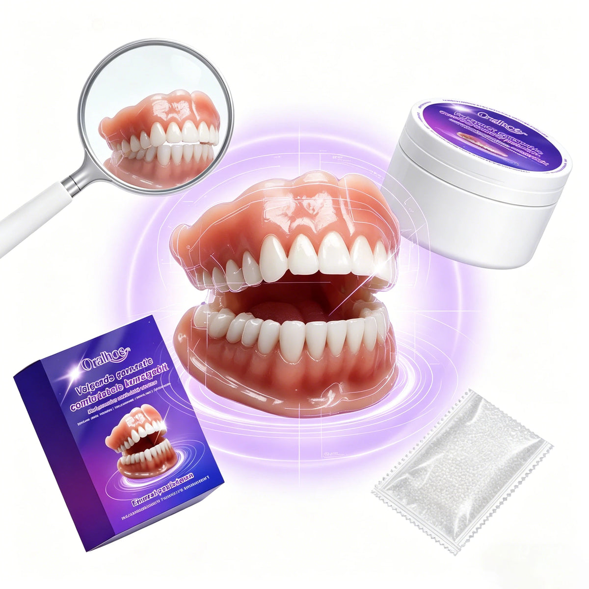 Silicone Snap-On Denture Kit - Realistic Upper & Lower Teeth for Natural Smile
