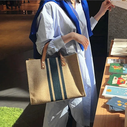 Luxury Striped Canvas Bucket Bag