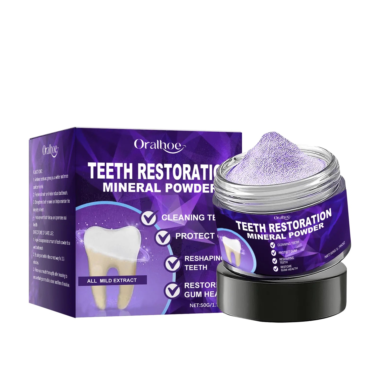 Purple Teeth Whitening Powder - Deep Stain Removal & Enamel Repair Formula - 15