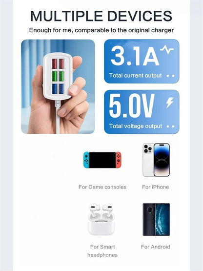 6-Port USB Desktop Fast Charger - Multi-Device Universal Charging Hub