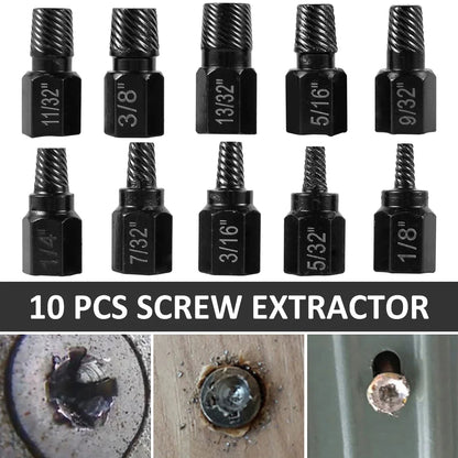 10-Piece Alloy Steel Screw Extractor Kit for Damaged Bolt & Stud Removal