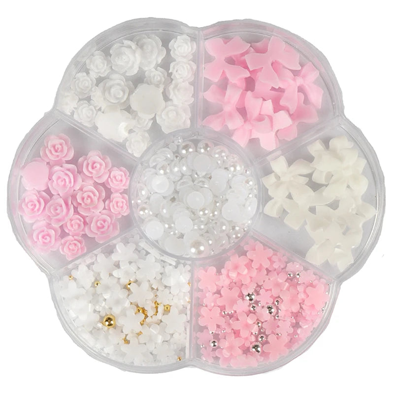 3D Mixed Nail Art Decoration Set - Acrylic Bows, Flowers & Pearl Charms - 21