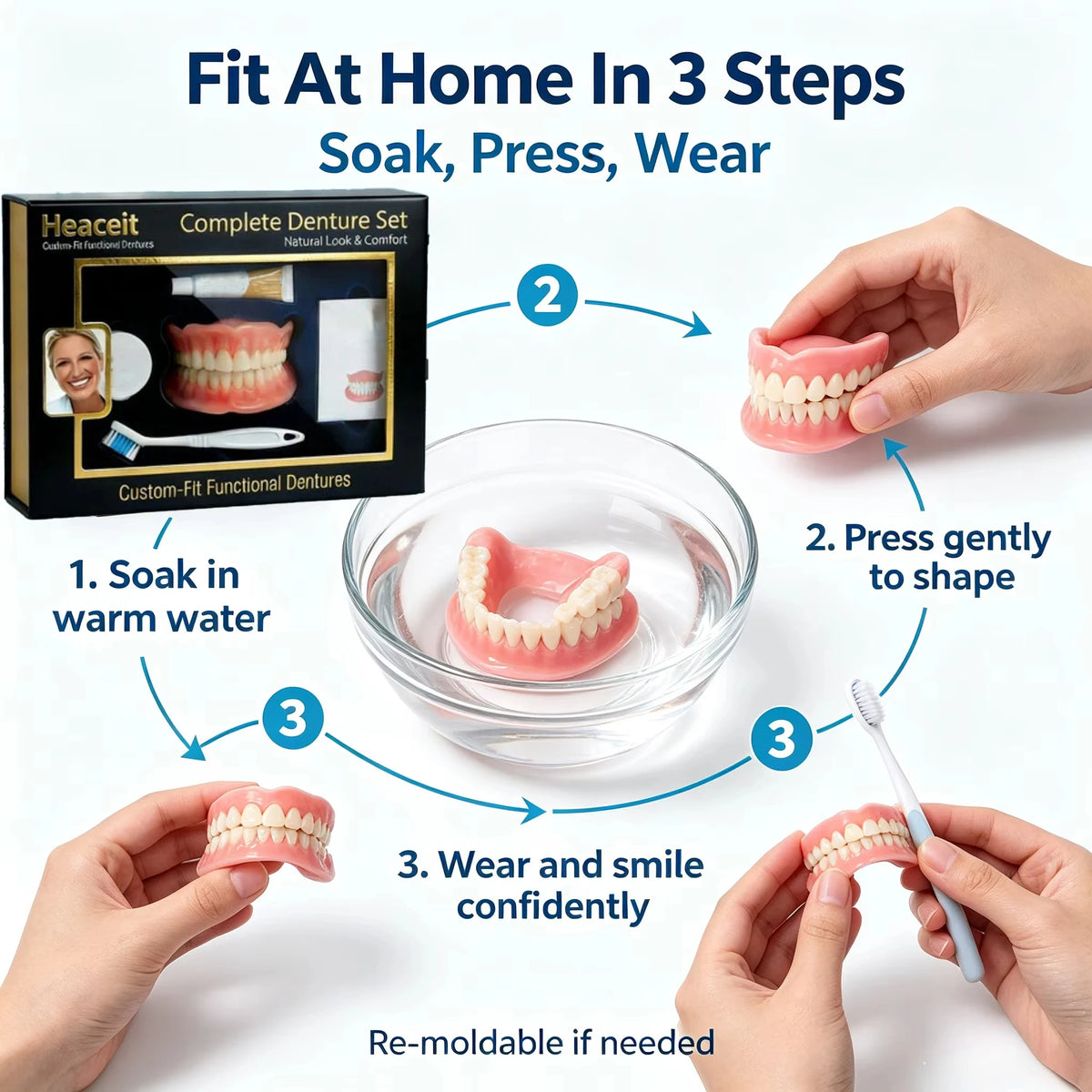 Natural-Looking Silicone Fake Teeth Set - Comfortable Upper & Lower Smile Veneers