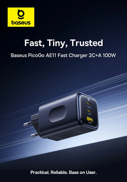 100W GaN Fast Charger - 3-Port USB-C Laptop & Phone Power Adapter