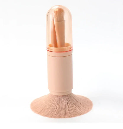4-in-1 Retractable Travel Makeup Brush Set - Portable Face & Eye Tool Kit