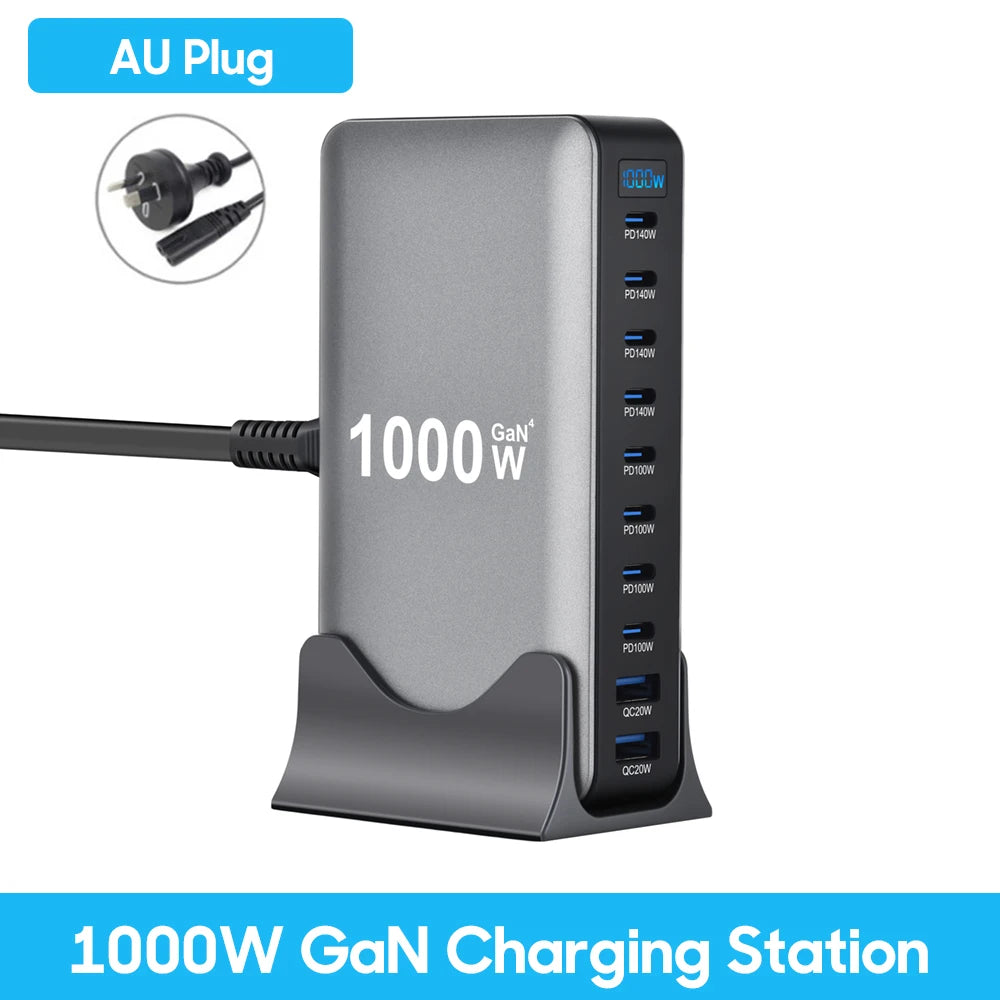 155W GaN Desktop Charger, 10-Port USB-C PD Fast Charging Station - 16